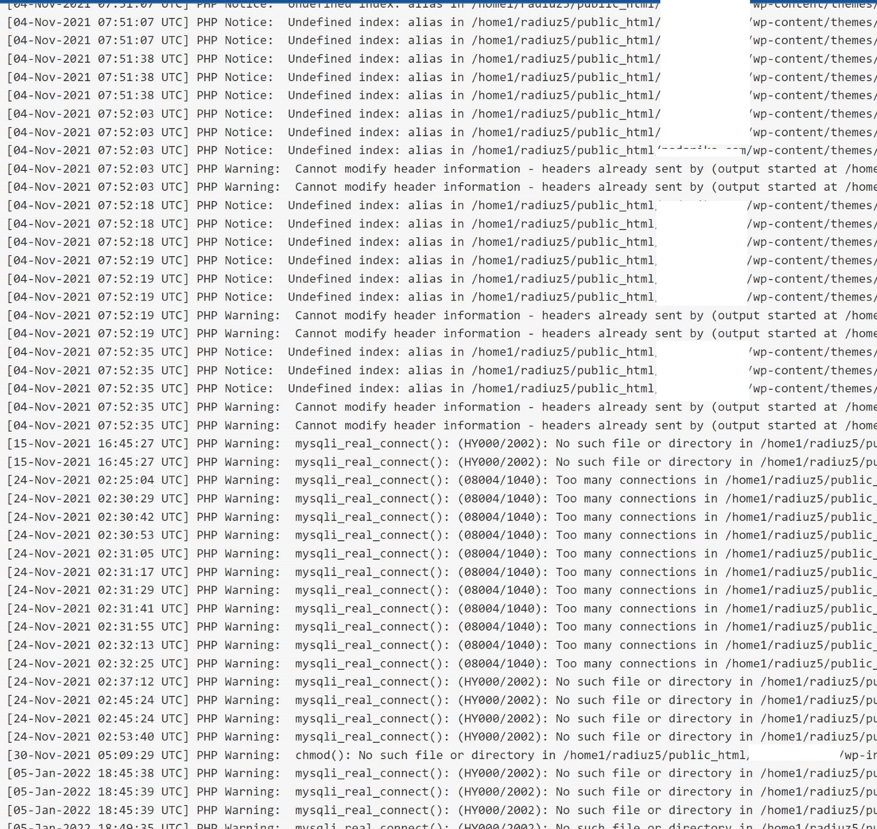 WordPress debug mode - error logs