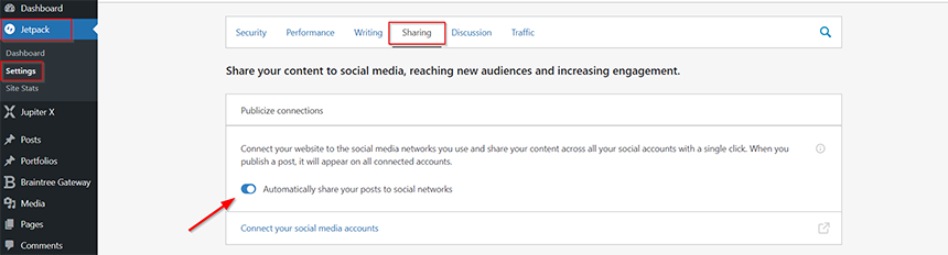 share WordPress posts automatically - jetpack sharing enable