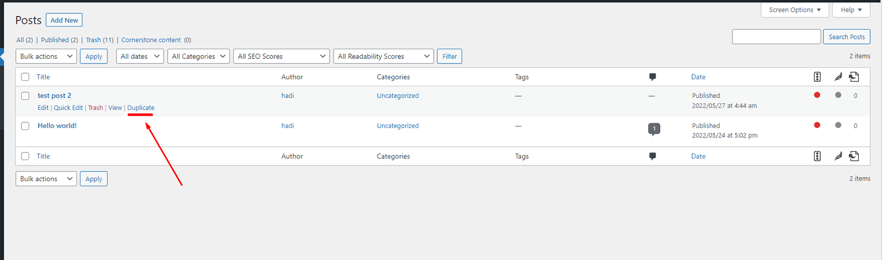 duplicate WordPress posts - duplicate button
