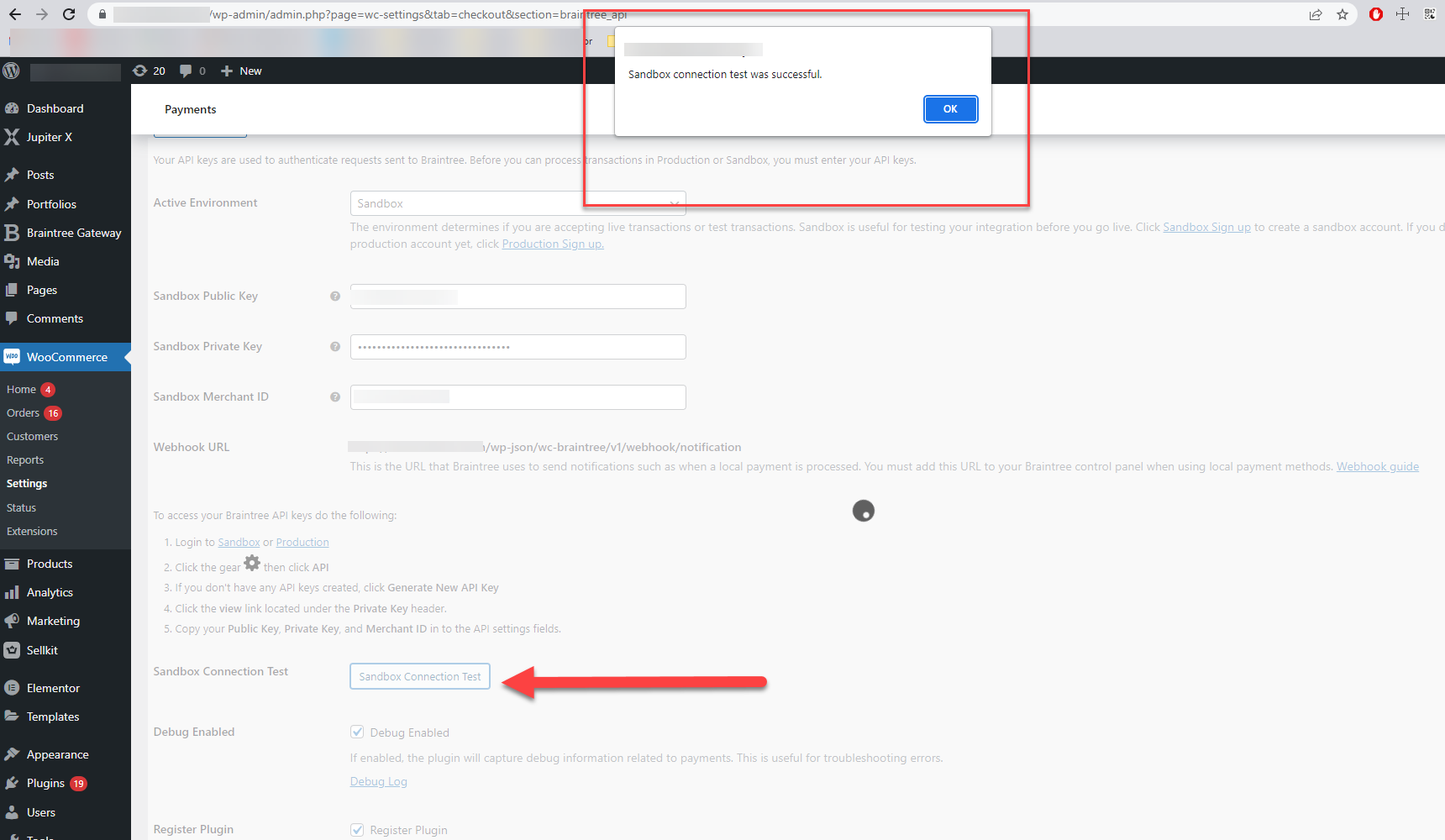 braintree gateways for WooCommerce - successful